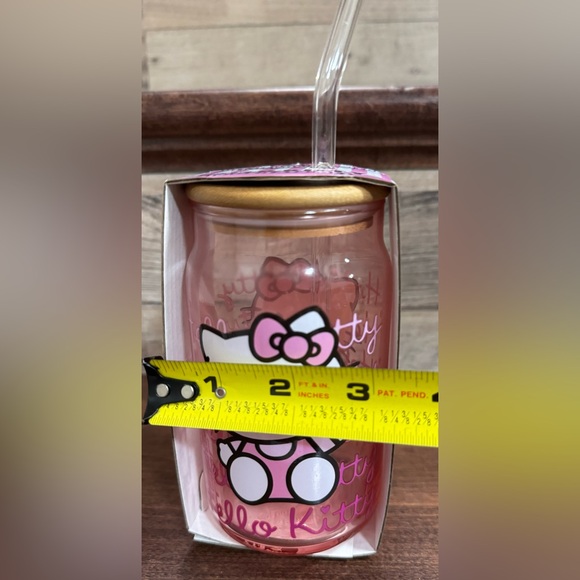 Hello Kitty Glass Tumbler With Bamboo Lid And Glass Straw - NEW - Picture 7 of 7
